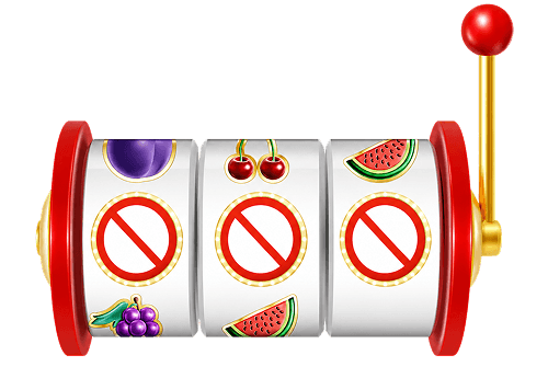 Slot machine reels showing restricted symbols